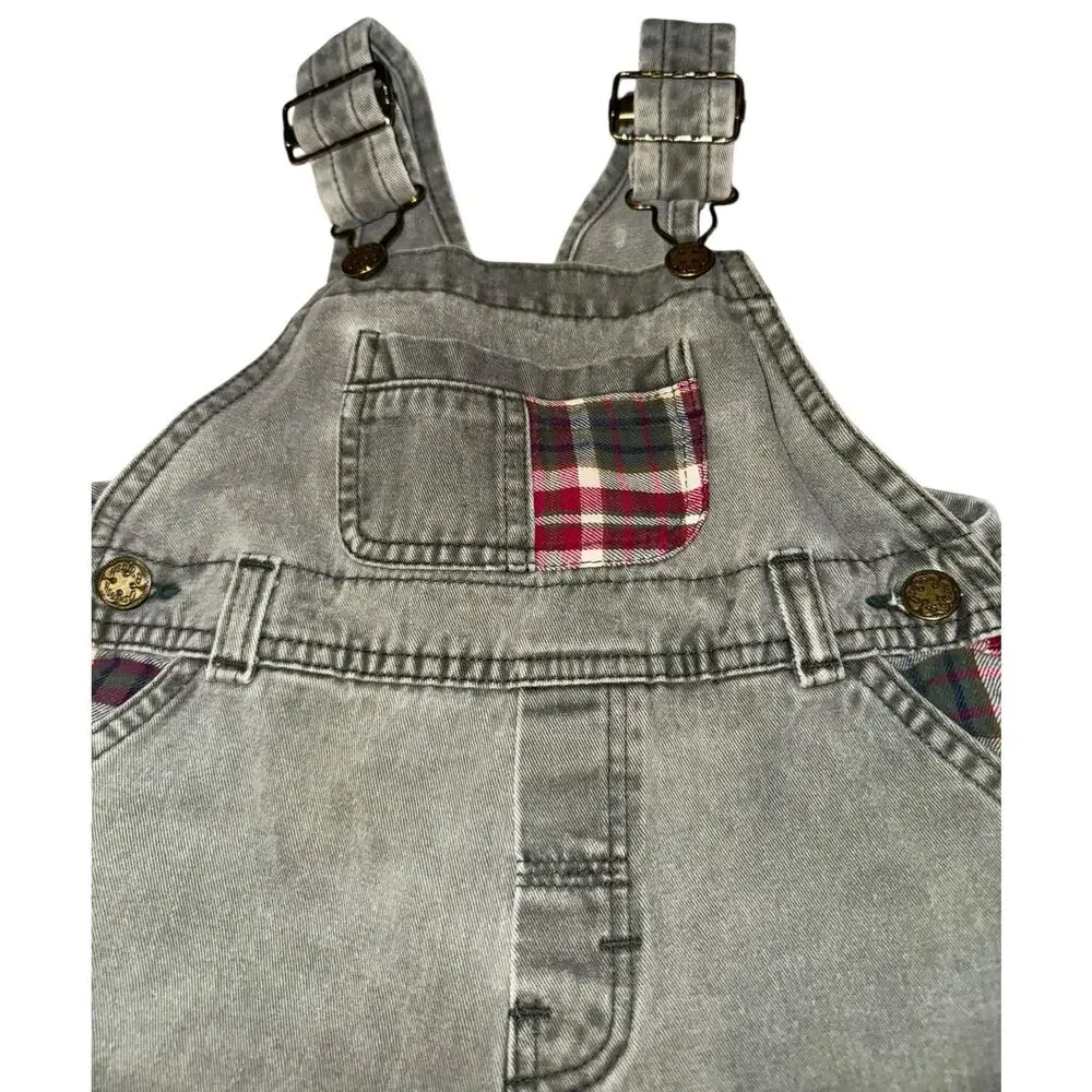 Vintage Y2K 90s Oshkosh Overalls Vestbak Patchwork Plaid Denim 24‎ Months Bear